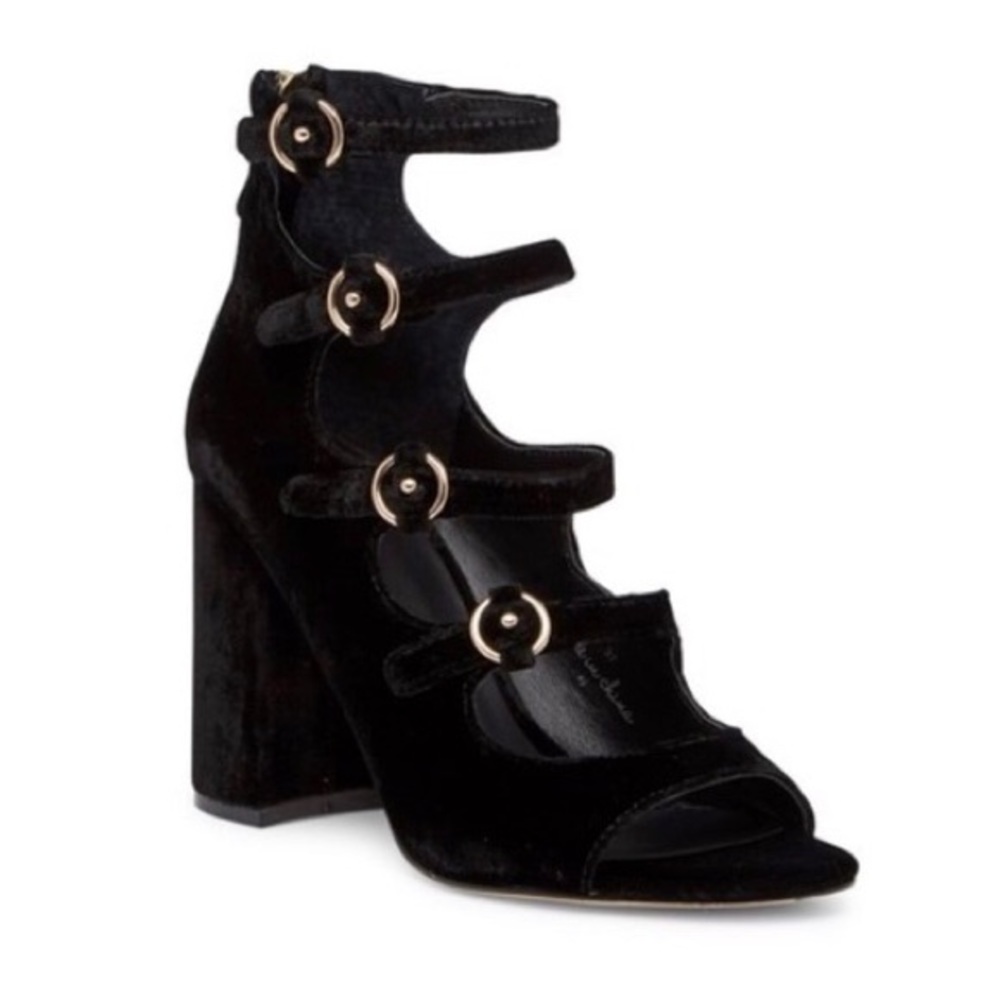 Joie Laina Black Velvet Block Heel Sandals